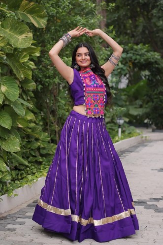 Purple Roman Silk Lehenga Choli with Heavy Flair